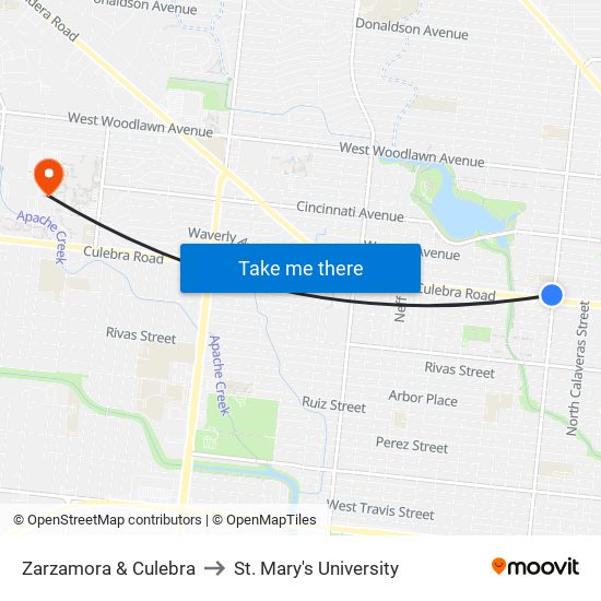 Zarzamora & Culebra to St. Mary's University map