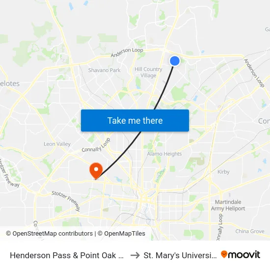 Henderson Pass & Point Oak Dr. to St. Mary's University map