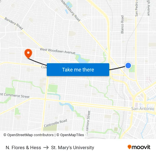 N. Flores & Hess to St. Mary's University map