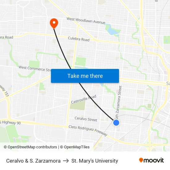 Ceralvo & S. Zarzamora to St. Mary's University map