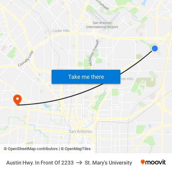 Austin Hwy. In Front Of 2233 to St. Mary's University map