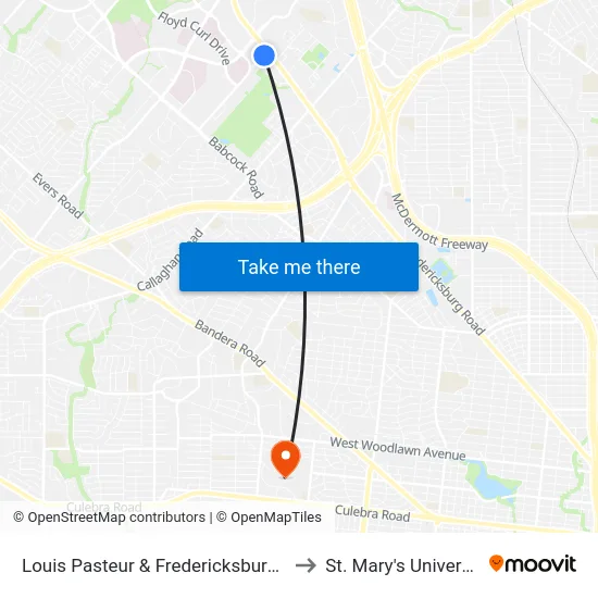 Louis Pasteur & Fredericksburg Rd to St. Mary's University map