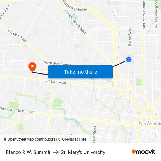 Blanco & W. Summit to St. Mary's University map