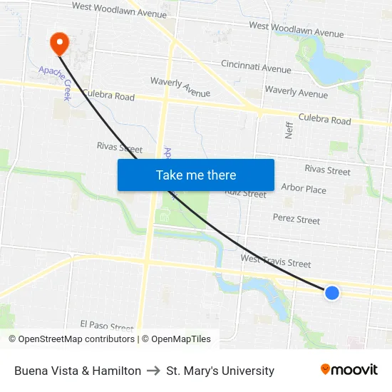 Buena Vista & Hamilton to St. Mary's University map
