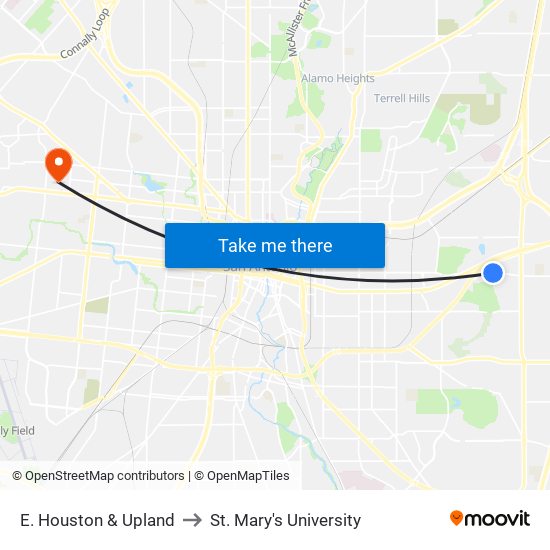 E. Houston & Upland to St. Mary's University map