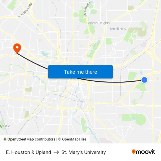 E. Houston & Upland to St. Mary's University map