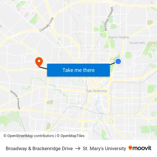 Broadway & Brackenridge Drive to St. Mary's University map