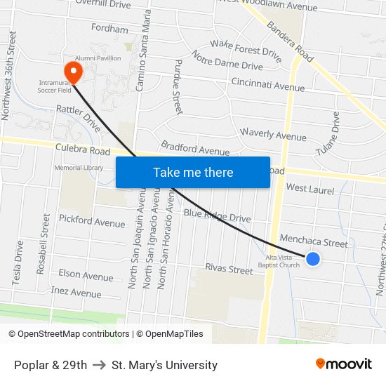 Poplar & 29th to St. Mary's University map