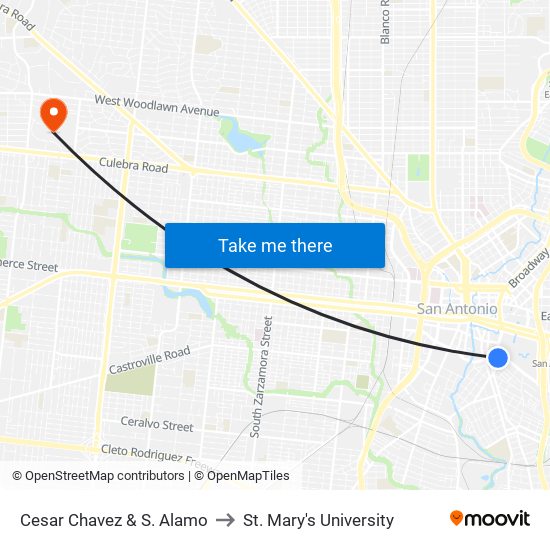 Cesar Chavez & S. Alamo to St. Mary's University map