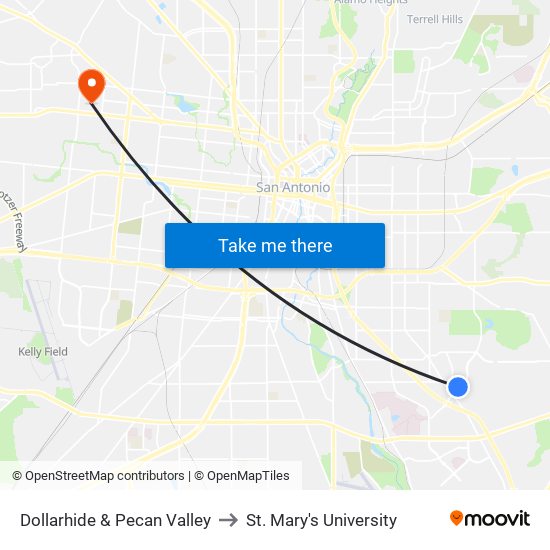 Dollarhide & Pecan Valley to St. Mary's University map