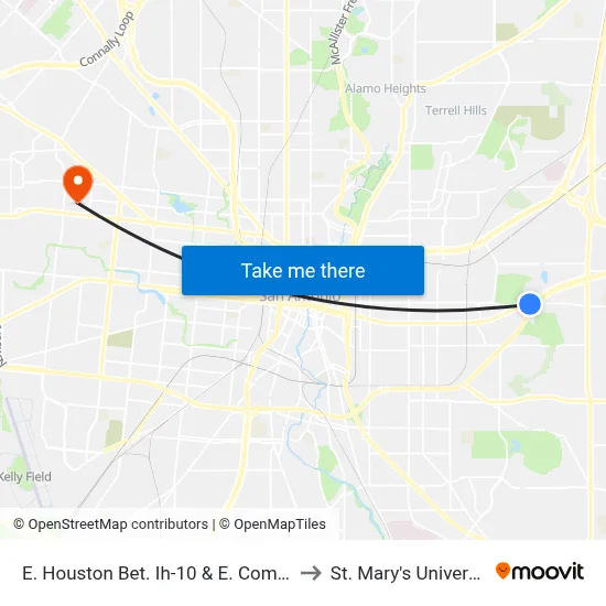 E. Houston Bet. Ih-10 & E. Commer to St. Mary's University map