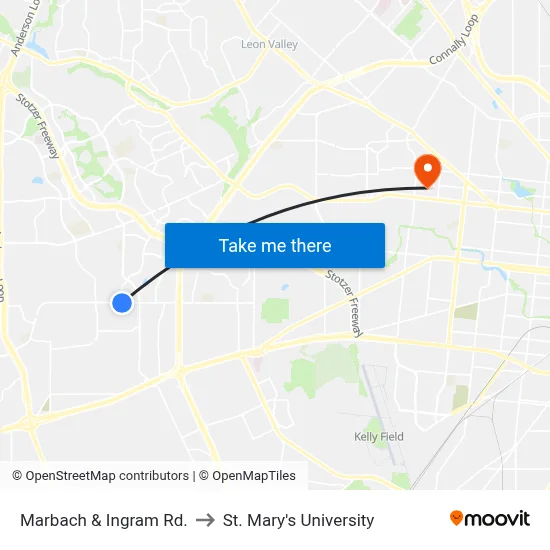 Marbach & Ingram Rd. to St. Mary's University map
