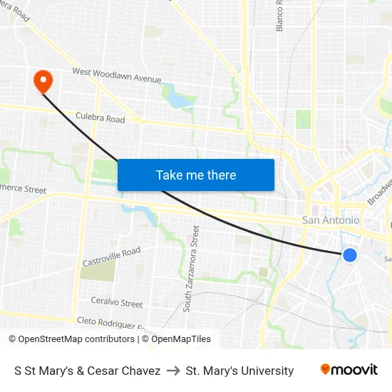 S St Mary's & Cesar Chavez to St. Mary's University map