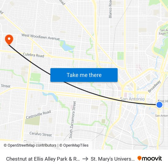 Chestnut at Ellis Alley Park & Ride to St. Mary's University map