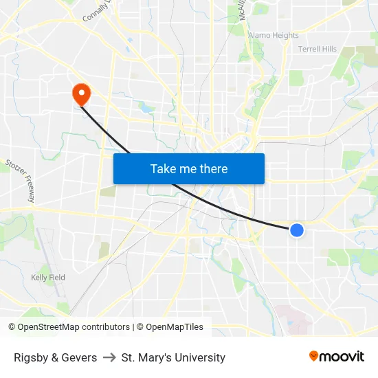 Rigsby & Gevers to St. Mary's University map