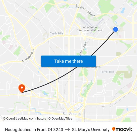 Nacogdoches In Front Of 3243 to St. Mary's University map