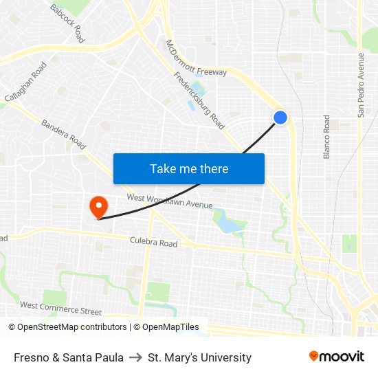 Fresno & Santa Paula to St. Mary's University map