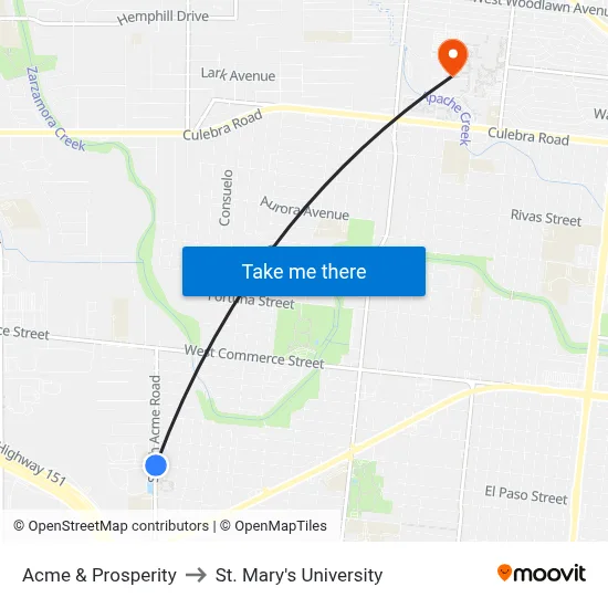 Acme & Prosperity to St. Mary's University map