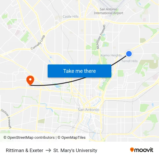 Rittiman & Exeter to St. Mary's University map