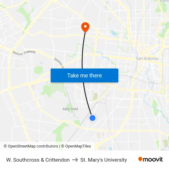 W. Southcross & Crittendon to St. Mary's University map