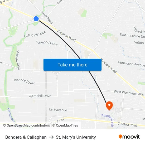 Bandera & Callaghan to St. Mary's University map