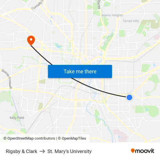 Rigsby & Clark to St. Mary's University map