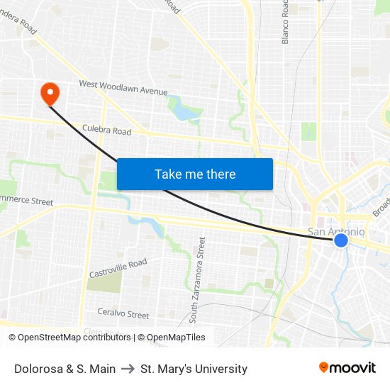 Dolorosa & S. Main to St. Mary's University map