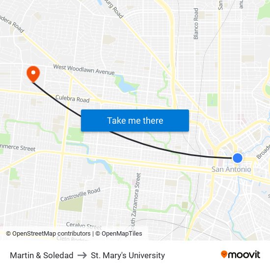 Martin & Soledad to St. Mary's University map