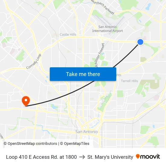 Loop 410 E Access Rd. at 1800 to St. Mary's University map