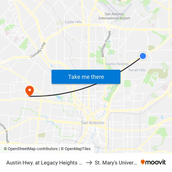 Austin Hwy. at Legacy Heights Apts to St. Mary's University map