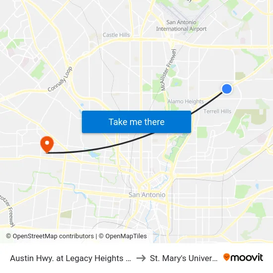 Austin Hwy. at Legacy Heights Apts to St. Mary's University map