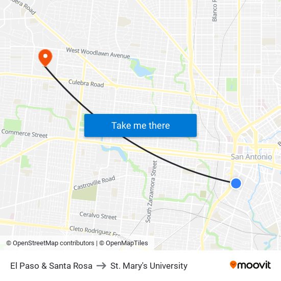 El Paso & Santa Rosa to St. Mary's University map