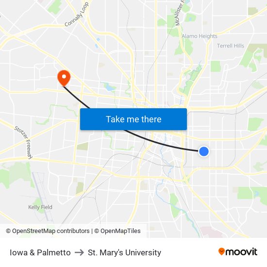 Iowa & Palmetto to St. Mary's University map