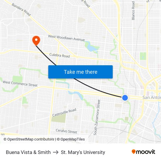 Buena Vista & Smith to St. Mary's University map