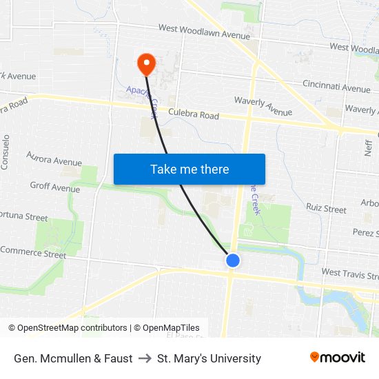 Gen. Mcmullen & Faust to St. Mary's University map