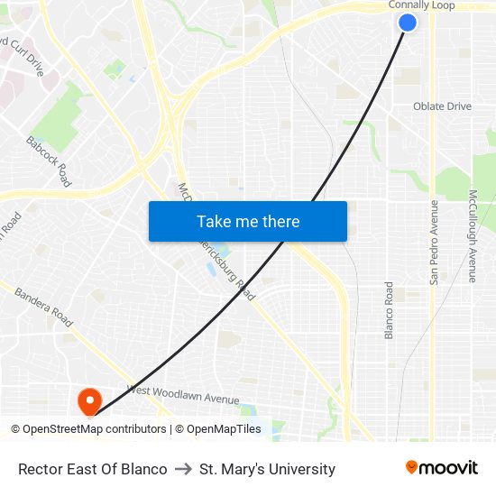 Rector East Of Blanco to St. Mary's University map