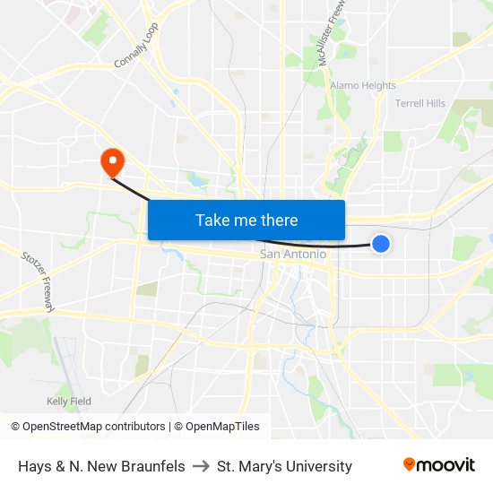 Hays & N. New Braunfels to St. Mary's University map