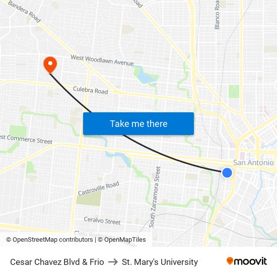Cesar Chavez Blvd & Frio to St. Mary's University map