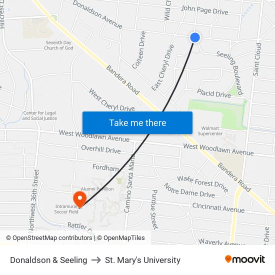 Donaldson & Seeling to St. Mary's University map