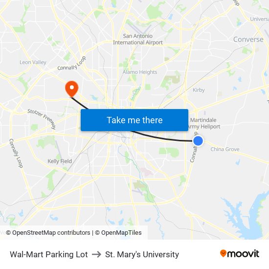 Wal-Mart Parking Lot to St. Mary's University map