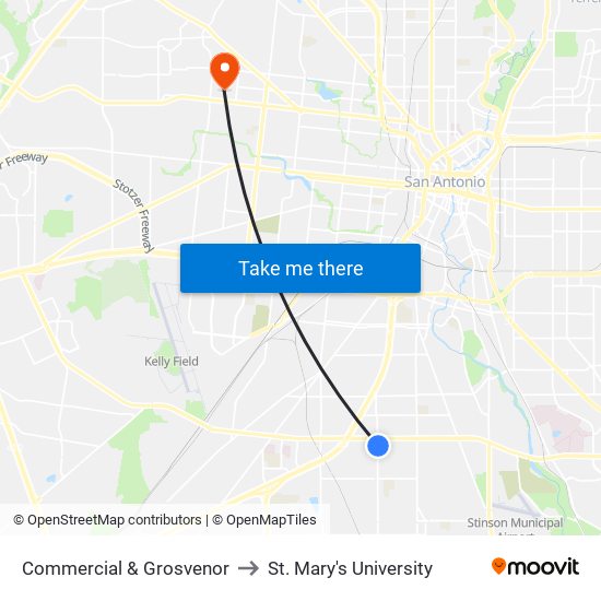 Commercial & Grosvenor to St. Mary's University map