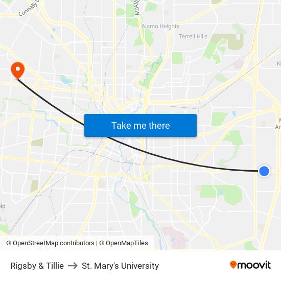 Rigsby & Tillie to St. Mary's University map