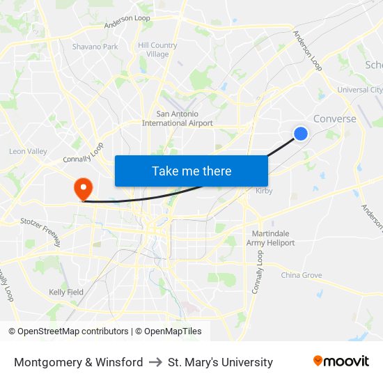 Montgomery & Winsford to St. Mary's University map