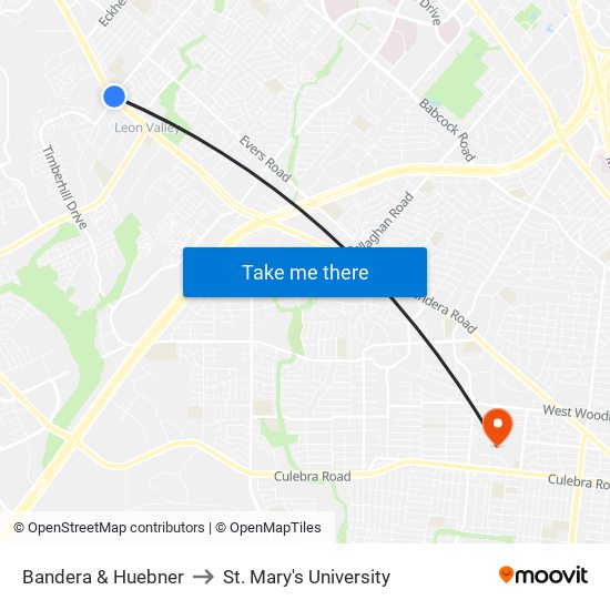 Bandera & Huebner to St. Mary's University map