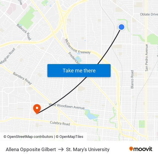 Allena Opposite Gilbert to St. Mary's University map