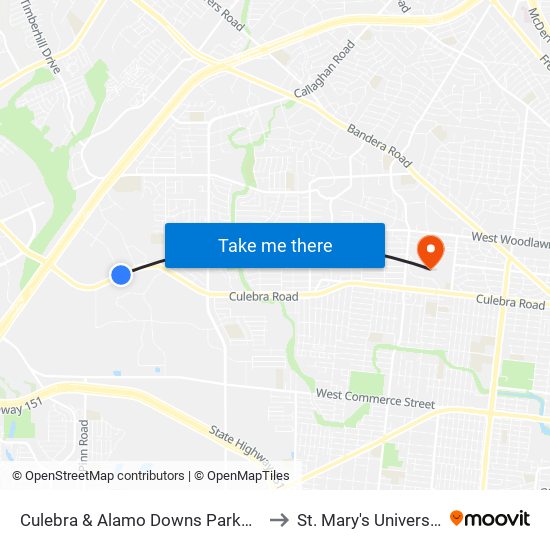 Culebra & Alamo Downs Parkway to St. Mary's University map