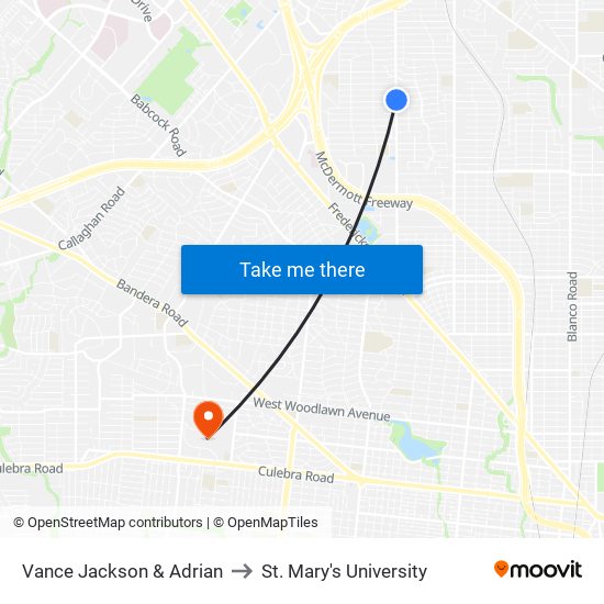 Vance Jackson & Adrian to St. Mary's University map