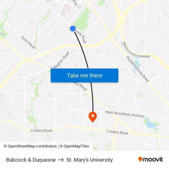 Babcock & Duquesne to St. Mary's University map