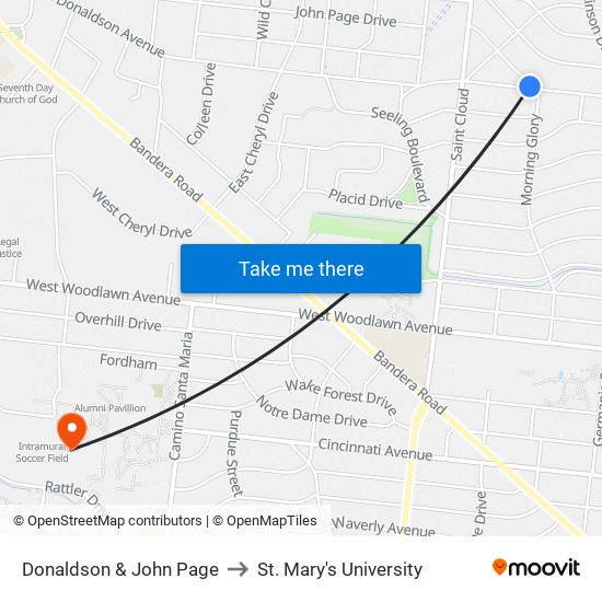 Donaldson & John Page to St. Mary's University map