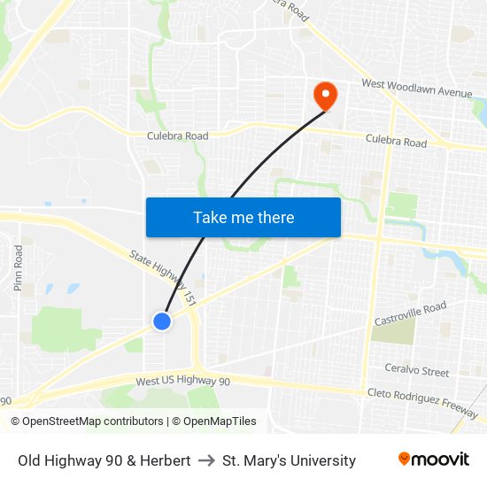 Old Highway 90 & Herbert to St. Mary's University map